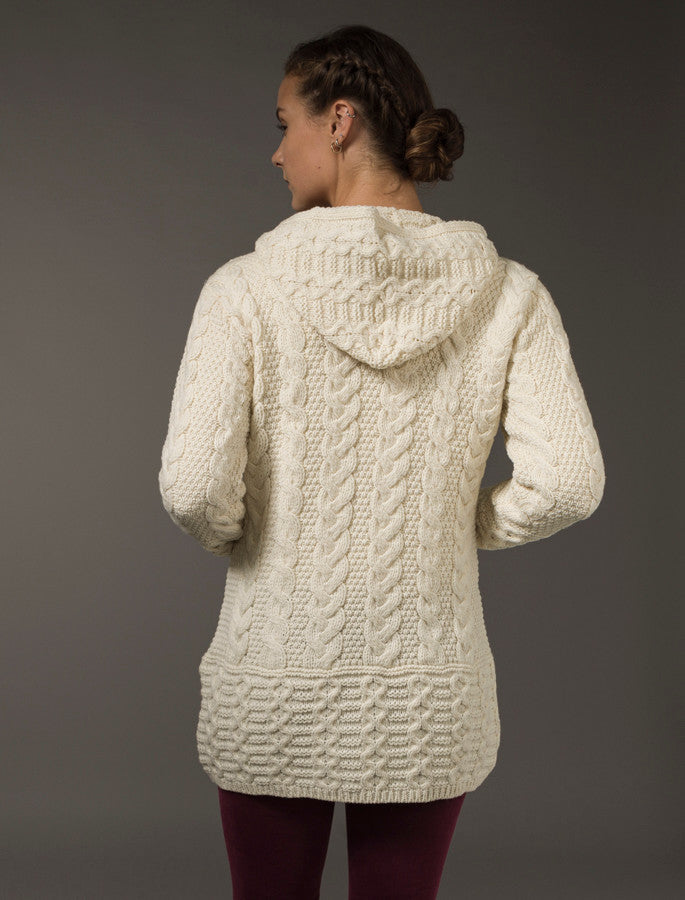 Hooded Coatigan with Celtic Knot Zipper Pull - Natural White #color_natural-white
