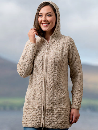Hooded Coatigan with Celtic Knot Zipper Pull - Parsnip #color_parsnip