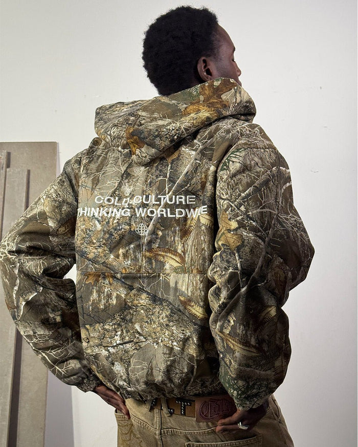 HOODED JACKET REALTREE - realtree camo hooded jacket, back view on male model - Cold Culture
