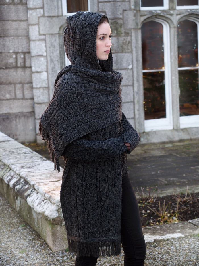 Hooded Scarf Shawl - Charcoal #color_charcoal