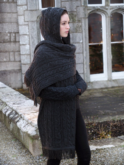 Hooded Scarf Shawl - Charcoal #color_charcoal