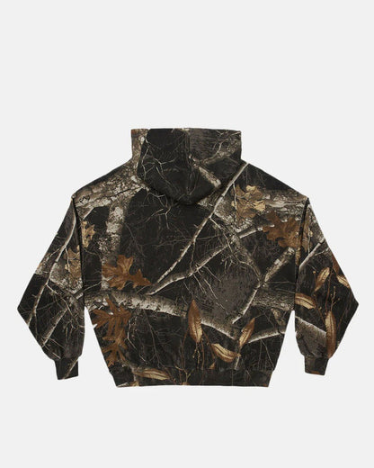 HOODIE REALTREE BLACK - black realtree camo hoodie, back view - Cold Culture