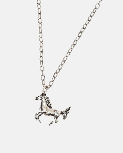 HORSE NECKLACE - silver horse pendant necklace, detail close-up - Cold Culture
