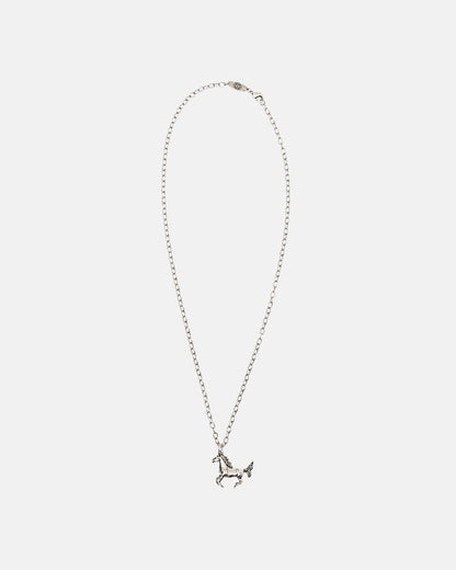 HORSE NECKLACE - silver horse pendant necklace, flat lay - Cold Culture