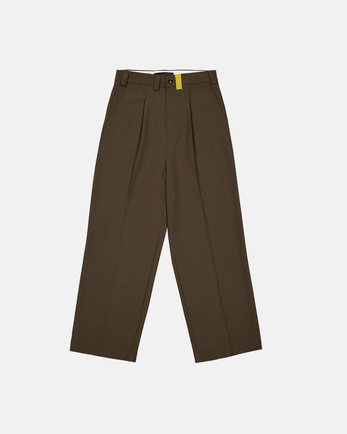 HORSESHOE WEDDING PANTS STATUE BRONZE - brown wide leg pants, front view - Cold Culture