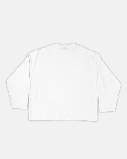 IM TOO COLD LONGSLEEVE TEE WHITE - white slogan print longsleeve tee, back view - Cold Culture