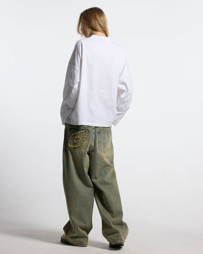 IM TOO COLD LONGSLEEVE TEE WHITE - white slogan print longsleeve tee, back view on female model - Cold Culture