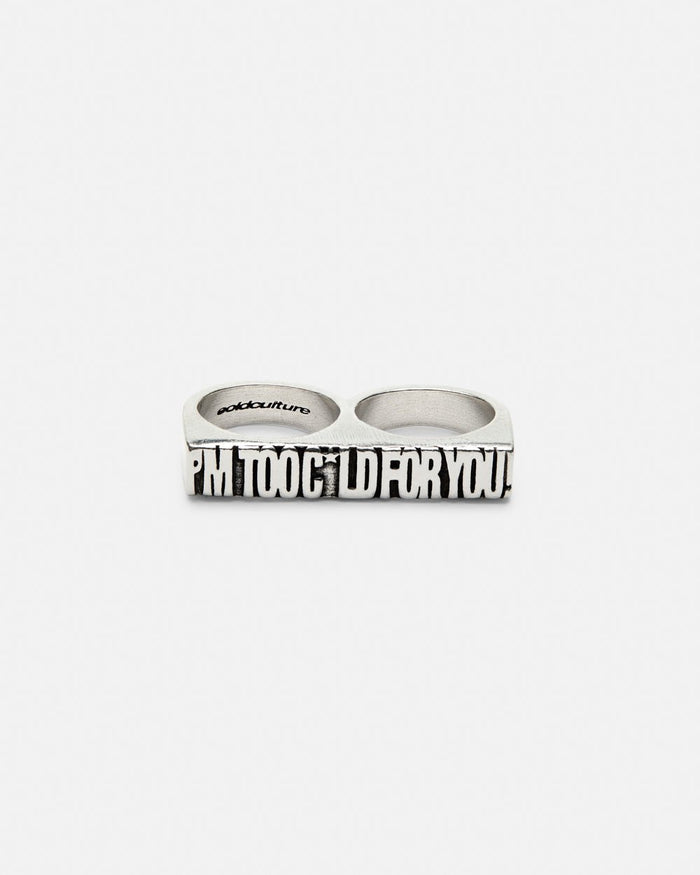 IM TOO COLD RING - silver double finger ring, front view - Cold Culture