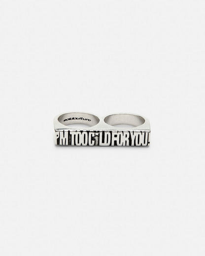 IM TOO COLD RING - silver double finger ring, front view - Cold Culture