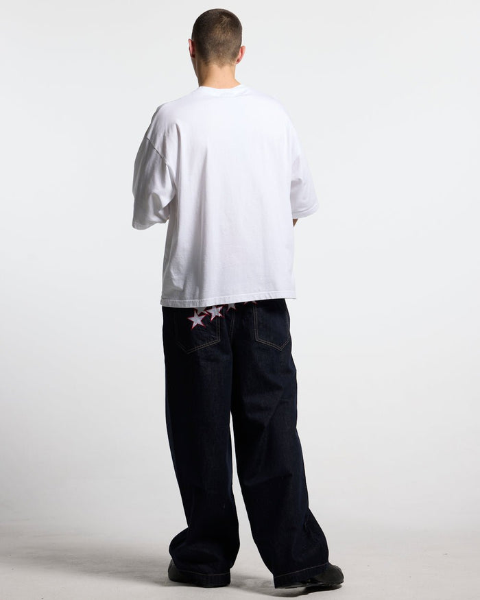 IM TOO COLD TEE WHITE - white oversized graphic tee, back view on male model - Cold Culture #man