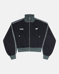 JET LAG JACKET BLACK - black and green zip-up hoodie, front view - Cold Culture