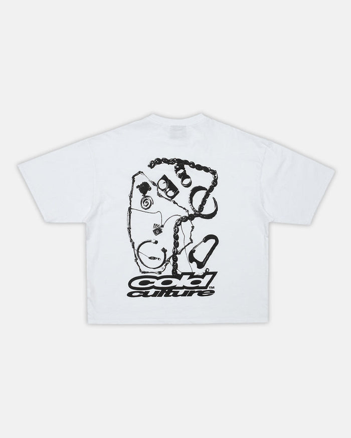 JEWELRY TEE WHITE - white oversized graphic tee, back view - Cold Culture