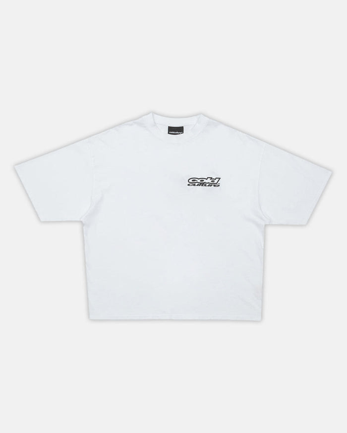 JEWELRY TEE WHITE - white oversized graphic tee, front view - Cold Culture