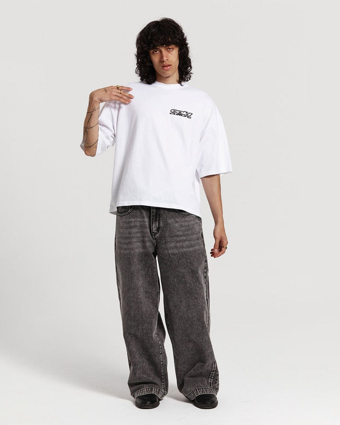 JEWELRY TEE WHITE - white oversized graphic tee, front view on male model - Cold Culture #man