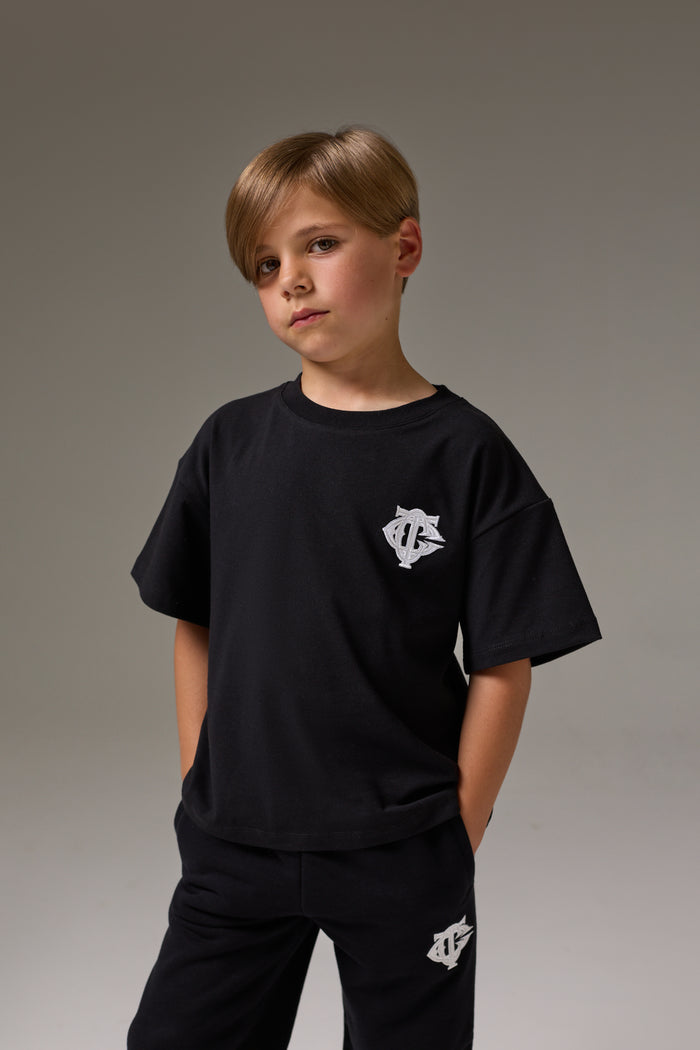 JUNIOR MONOGRAM EMBLEM APPLIQUE T-SHIRT - BLACK