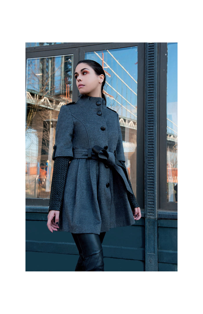 Kasey Jacket with Leather Basket Weave Sleeves