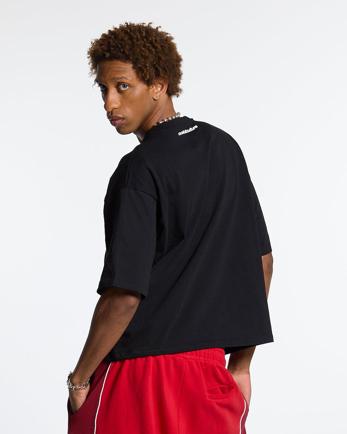 KEEP CALM TEE BLACK - black graphic print tee, back view on male model - Cold Culture #man