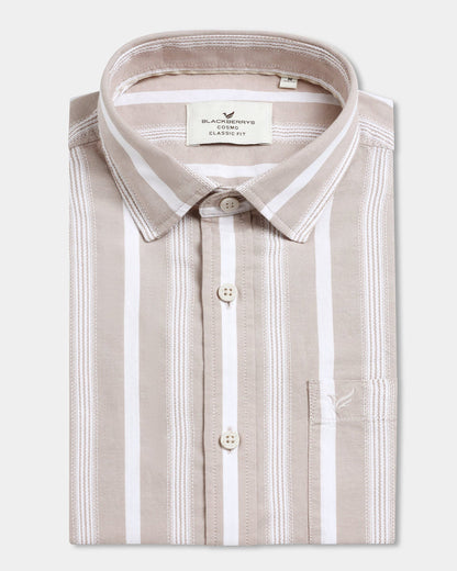 Khaki Half Sleeve Stripe Shirt - Mantus