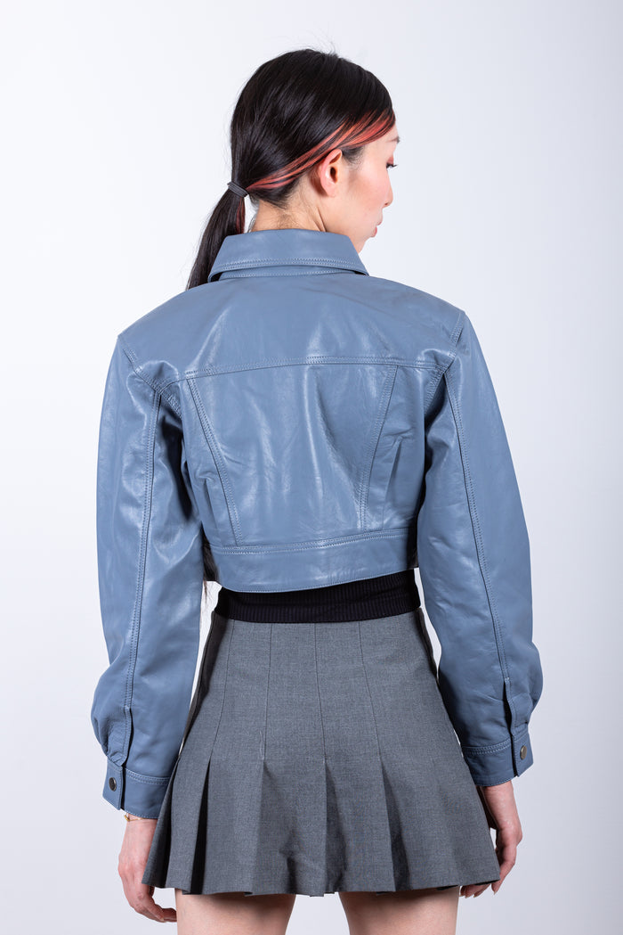 Kia crop Leather jacket-Black