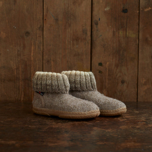 Kids Boiled Wool Yuki Slipper Boot - Beige Melange