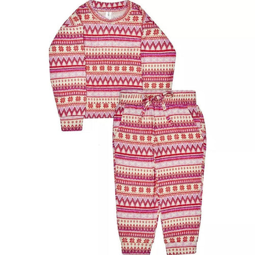 Kid's Hacci Pink Fair Isle Lounge Set