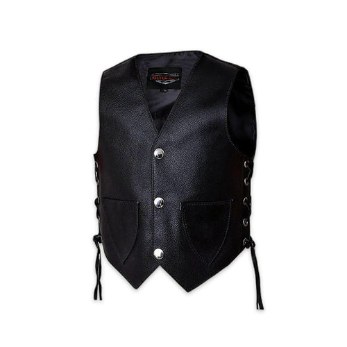 Kids black side-lace leather motorcycle vest