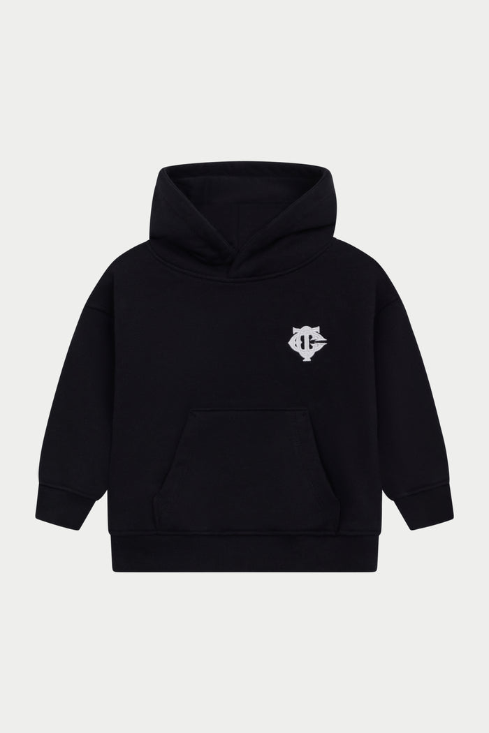 KIDS MONOGRAM EMBLEM APPLIQUE HOODIE - BLACK