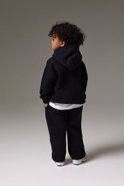 KIDS MONOGRAM EMBLEM APPLIQUE HOODIE - BLACK