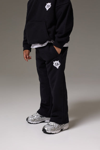 KIDS MONOGRAM EMBLEM APPLIQUE JOGGERS - BLACK