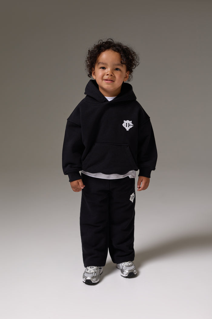 KIDS MONOGRAM EMBLEM APPLIQUE JOGGERS - BLACK