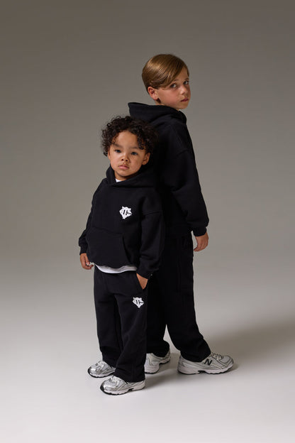 KIDS MONOGRAM EMBLEM APPLIQUE JOGGERS - BLACK