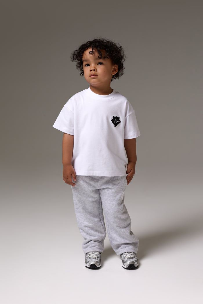 KIDS MONOGRAM EMBLEM APPLIQUE JOGGERS - GREY MARL