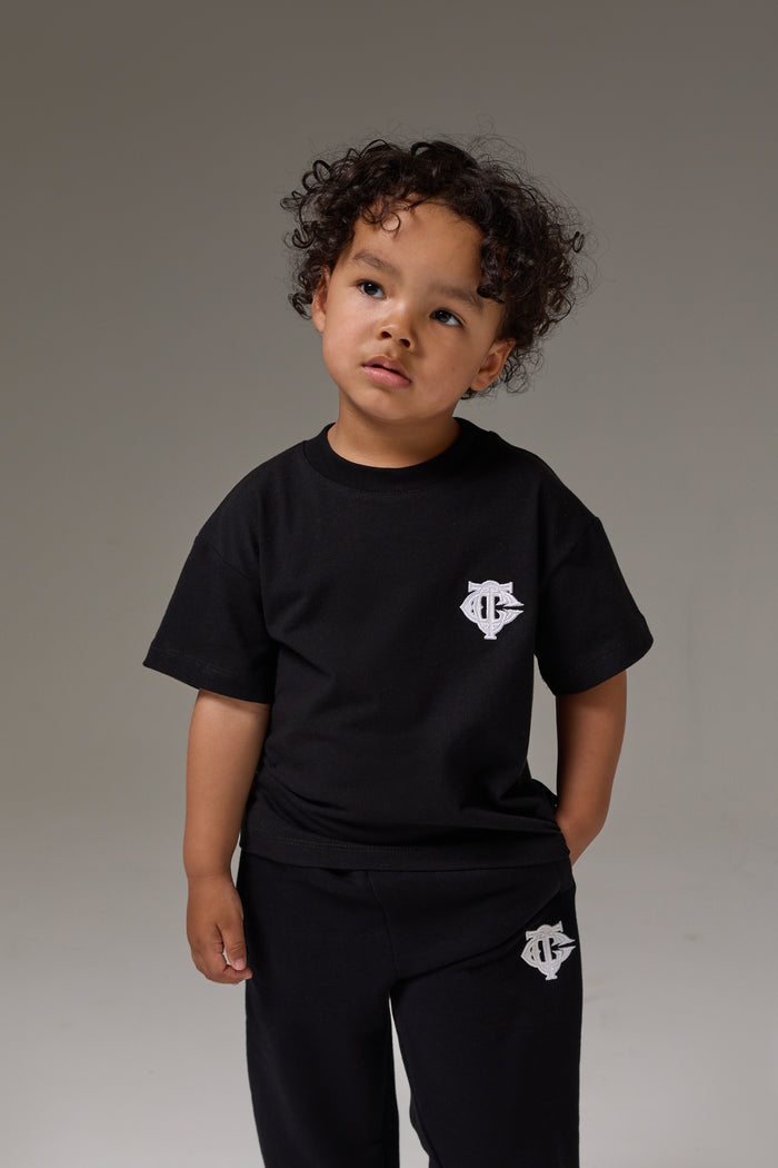 KIDS MONOGRAM EMBLEM APPLIQUE T-SHIRT - BLACK