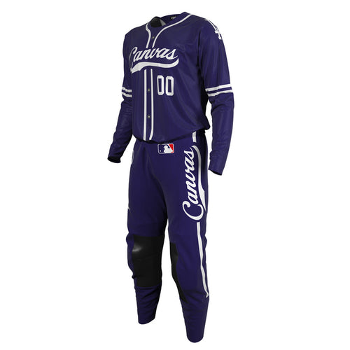 Baseball uniform with Navy Blue jersey and pants that is a tribute to the LA Dodgers away uniform.