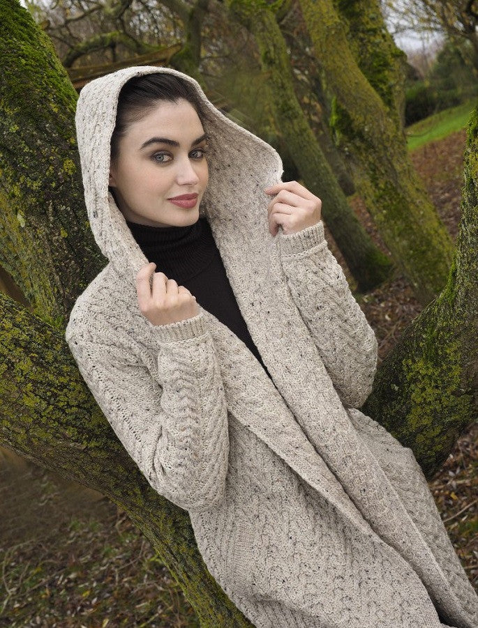 Ladies Herringbone Design Shawl Hood - Oatmeal  #color_oatmeal