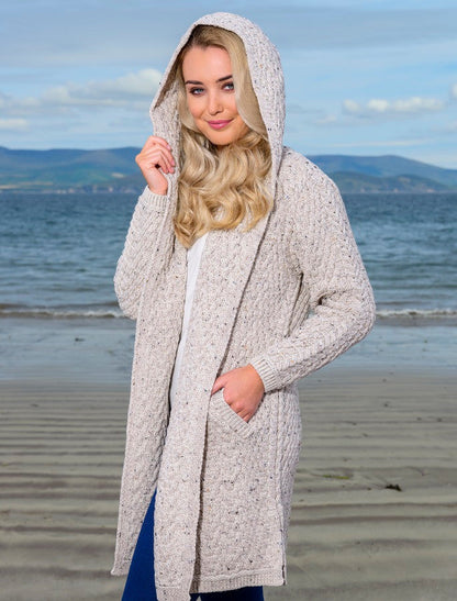 Ladies Herringbone Design Shawl Hood - Oatmeal  #color_oatmeal