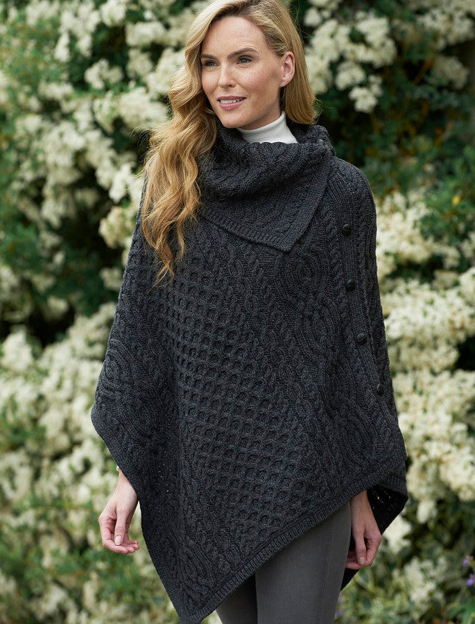 Ladies Merino Button Poncho - Charcoal #color_charcoal