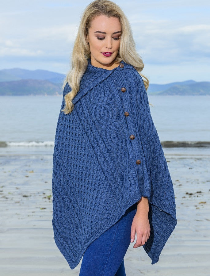 Ladies Merino Button Poncho - Mallard Blue #color_mallard-blue