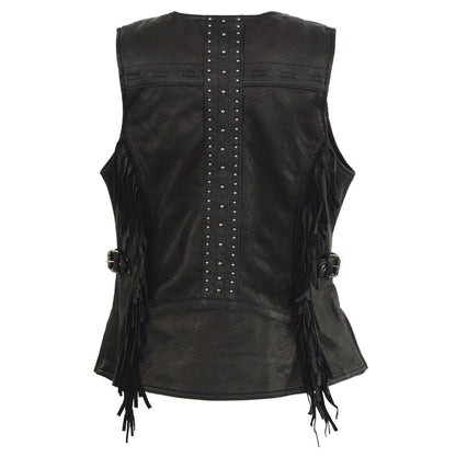 Ladies Studded Back Fringe Vest: Features:

1