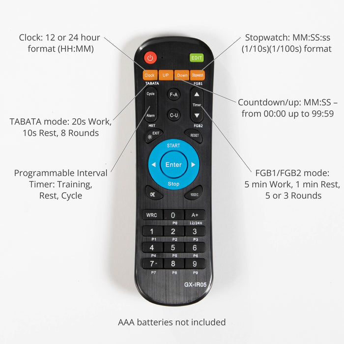 Large Gym Timer With Remote - Remote control for convenient programming