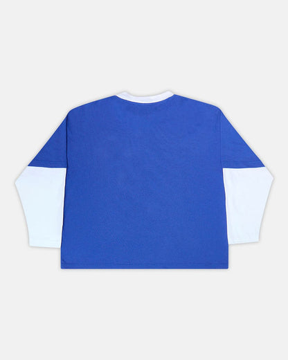 LAX LONGSLEEVE POLO INTENSE BLUE - blue and white longsleeve polo shirt, back view - Cold Culture