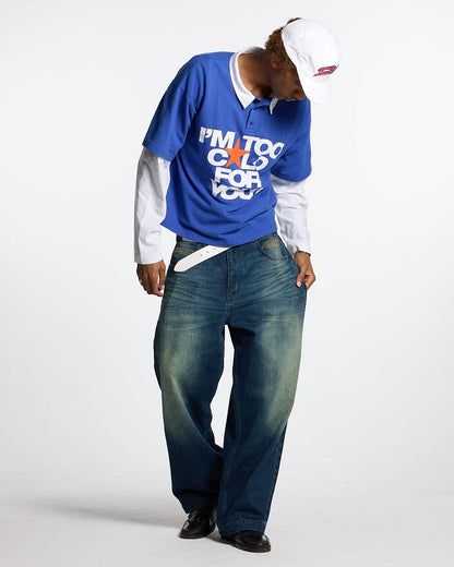 LAX LONGSLEEVE POLO INTENSE BLUE - blue and white longsleeve polo shirt, front view on male model - Cold Culture #man