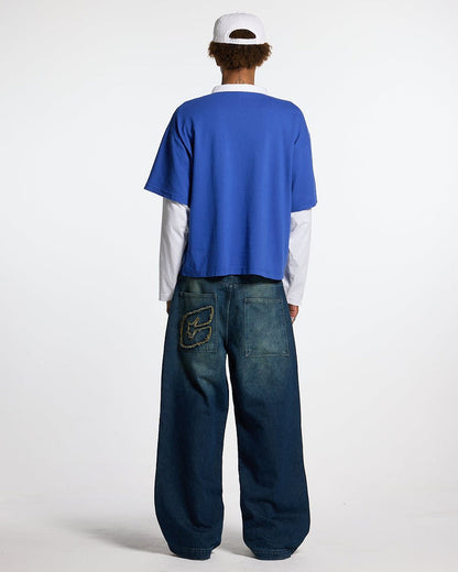 LAX LONGSLEEVE POLO INTENSE BLUE - blue and white longsleeve polo shirt, back view on male model - Cold Culture #man