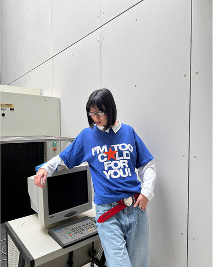 LAX LONGSLEEVE POLO INTENSE BLUE - blue and white longsleeve polo shirt, street style shot - Cold Culture
