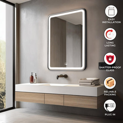 Led Mirror with Aluminum Black Frame - TR LED 143 -Black Smart Wave Switch (60x60cm) Rectangle Shape