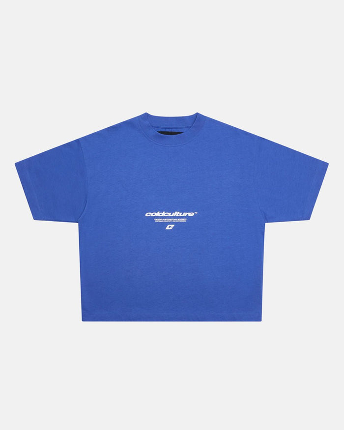 LET'S BOUNCE TEE BLUE - blue graphic print tee, front view - Cold Culture