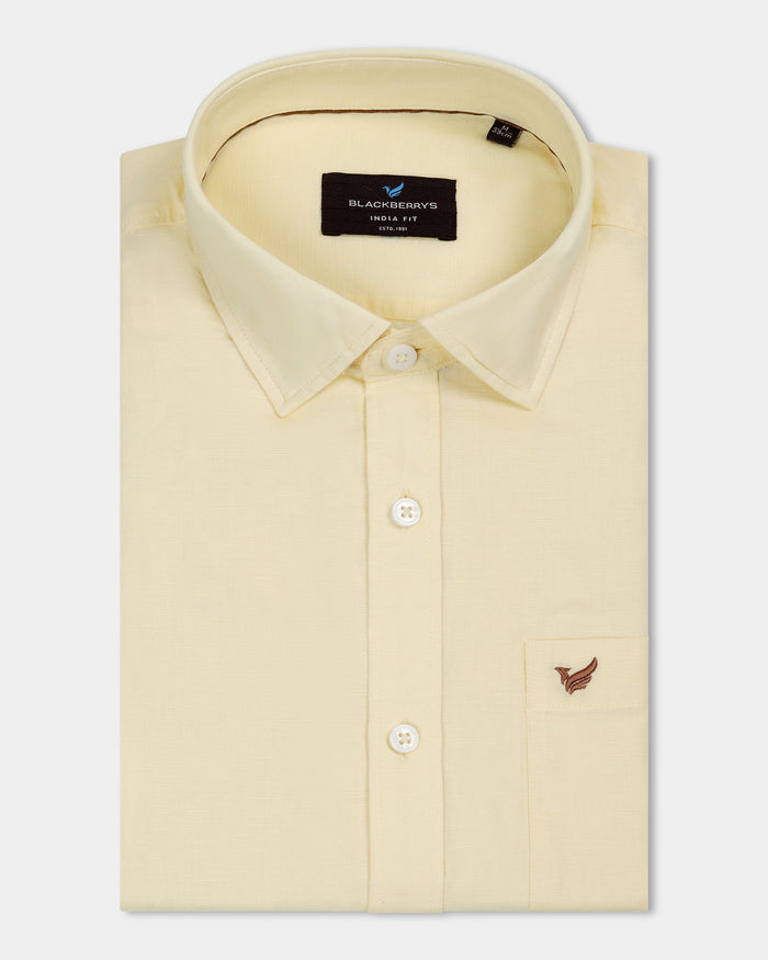 Light Yellow Linen Solid Shirt - Cleo