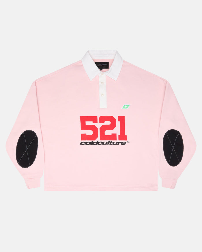 LO LIFE POLO PINK - pink longsleeve polo shirt, front view - Cold Culture