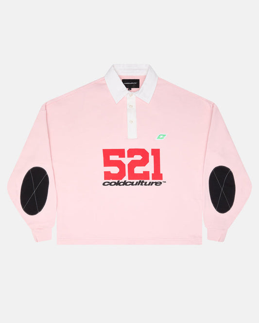 LO LIFE POLO PINK - pink longsleeve polo shirt, front view - Cold Culture