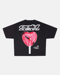 LOLLIPOP TEE BLACK - black graphic print tee, back view - Cold Culture